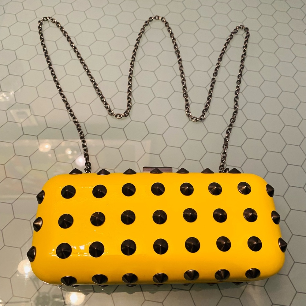 Yellow Studded Chain Shoulder Bag